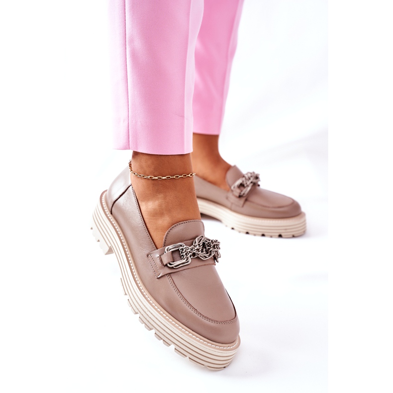 Damen Brogues Loafer Leder Dunkelbeige Laura Messi 2383 3