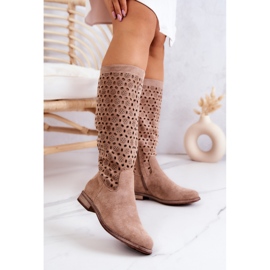 S.Barski Darnell Beige Wildlederstiefel mit durchbrochenem Muster 1