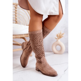 S.Barski Darnell Beige Wildlederstiefel mit durchbrochenem Muster 2