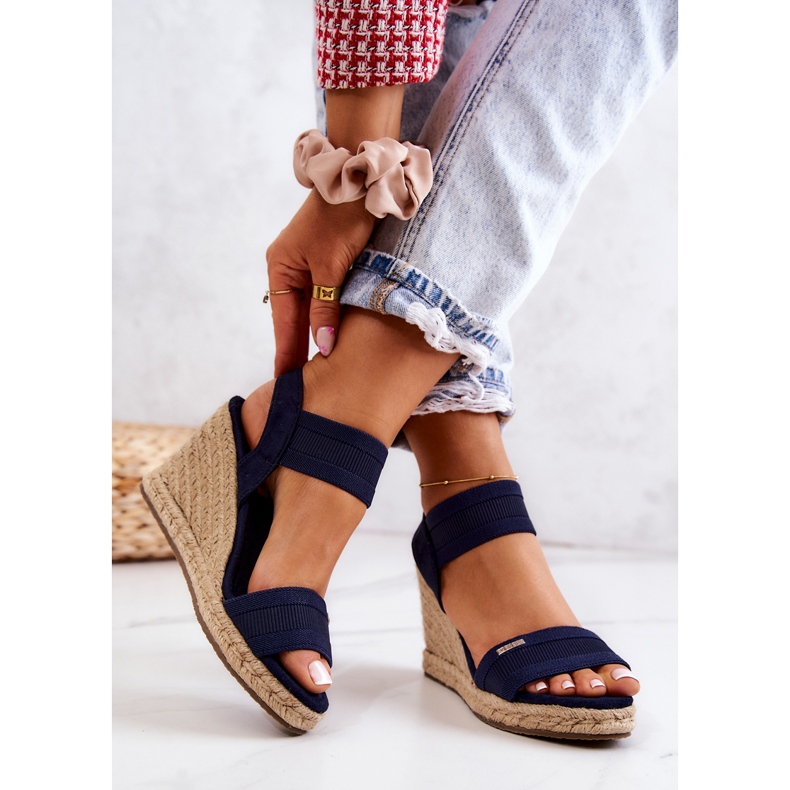 Damensandalen mit Keilabsatz Big Star JJ274977 Marineblau navy blau 2