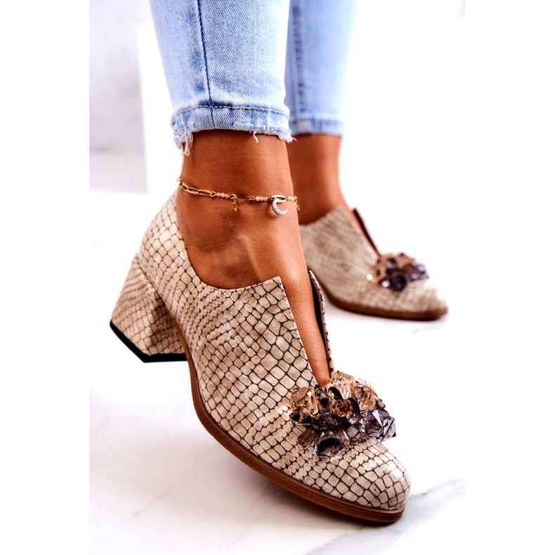 PA2 Elegante High Heels aus Leder mit beiger Delaver-Verzierung 3