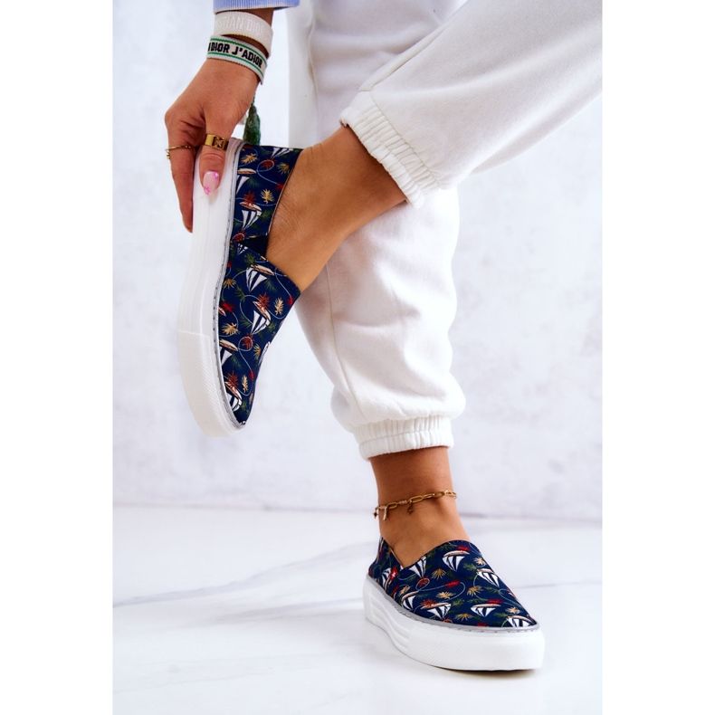 Damen Sneakers Slip On Memory Foam Big Star JJ276016 Marineblau mehrfarbig 2