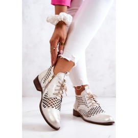 Durchbrochene Lederstiefel Nicole 2704/004 Weiß und Gold 2