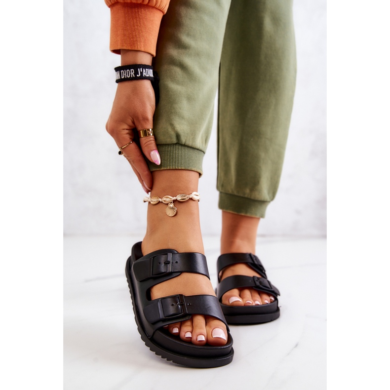 S.Barski Schwarze Corina-Gummihausschuhe mit Schnalle 1