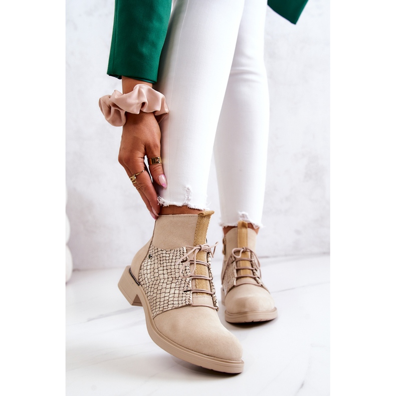 Lemar Damen Wildleder Stiefeletten mit Schlangenmuster Hellbeige Sonroe 1