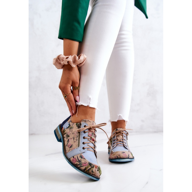 Damen Lederschuhe mit Blumen Maciejka 5096A-34 Blau mehrfarbig 1