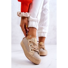 Damen geflochtene Turnschuhe Big Star JJ274392 Beige und Gold 1