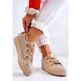 Damen geflochtene Turnschuhe Big Star JJ274392 Beige und Gold 2