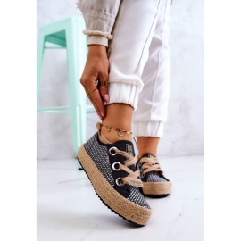 Damen geflochtene Turnschuhe Big Star JJ274393 Schwarz beige 1