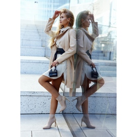 S.Barski Damen Stiefeletten mit hohem Absatz Socke Beige Last Night 2