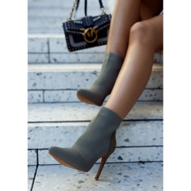 S.Barski Damenstiefel mit einer Socke auf einem hohen Absatz Khaki Letzte Nacht braun grün 2