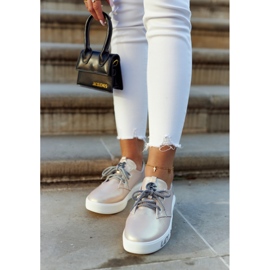 S.Barski Damen Lederturnschuhe mit Metallic Carrey Pink beige rosa 2