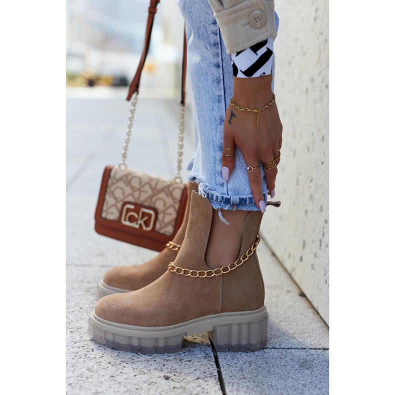 Modische Wildlederstiefeletten mit einem geschnittenen Camel Forget Me braun 2