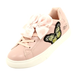 Girls 'Pink Sport Sneakers mit Bogen und Schmetterling American Club ES64 rosa 4