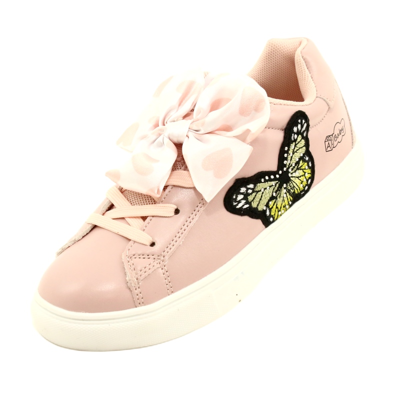 Girls 'Pink Sport Sneakers mit Bogen und Schmetterling American Club ES64 rosa 4