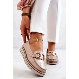 Lemar Lederhalbschuhe für Damen auf beigefarbener Venesia-Plattform 1