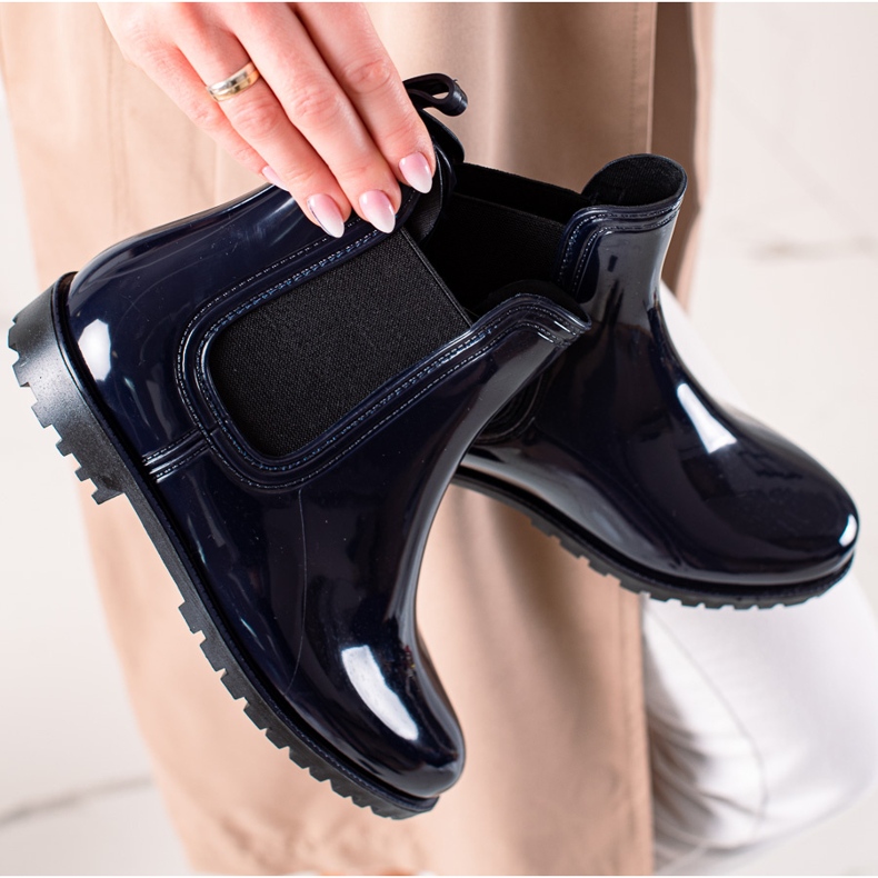 TRENDI Lackierte marineblaue Regenstiefel navy blau 1