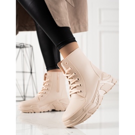 TRENDI Beige geschnürte Gummistiefel 1