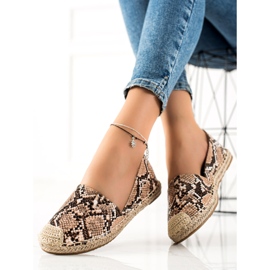 TRENDI Klassische Espadrilles mit Schlangenmuster beige braun 1