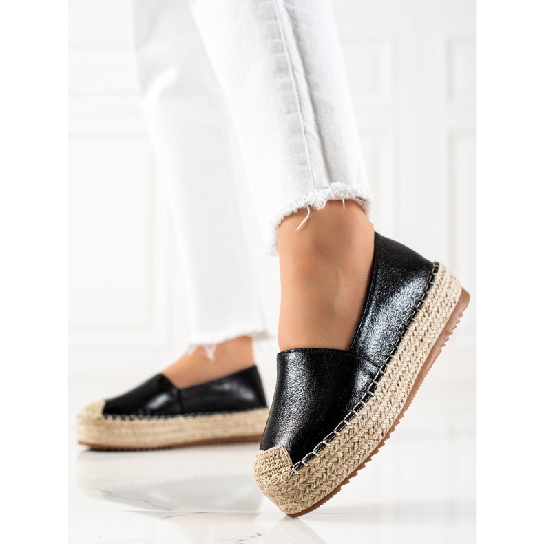 Clowse Schimmernde schwarze Espadrilles 2
