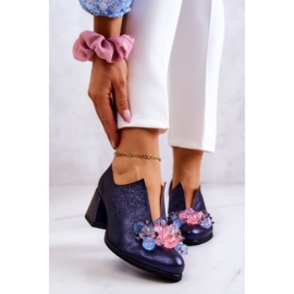 PA2 Leder-Metallic-Schuhe mit marineblauem Ornament Delaver 1