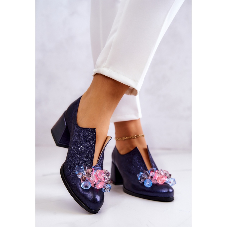 PA2 Leder-Metallic-Schuhe mit marineblauem Ornament Delaver navy blau 2