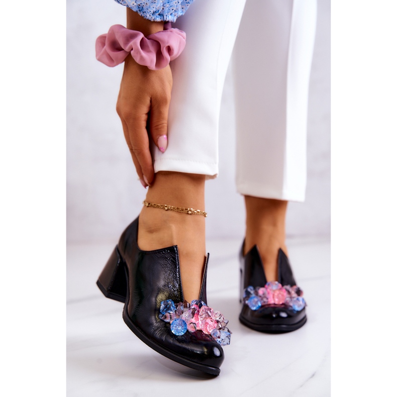 PA2 Glatte Lederschuhe mit schwarzer Delaver-Dekoration 1