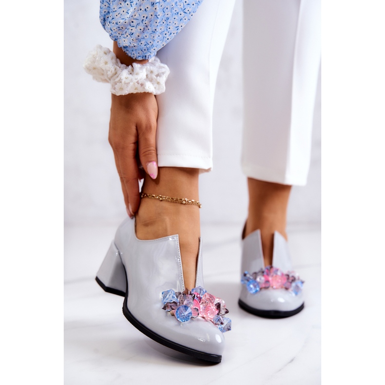 PA2 Glatte Schuhe aus lackiertem Leder mit grauer Delaver-Dekoration 1