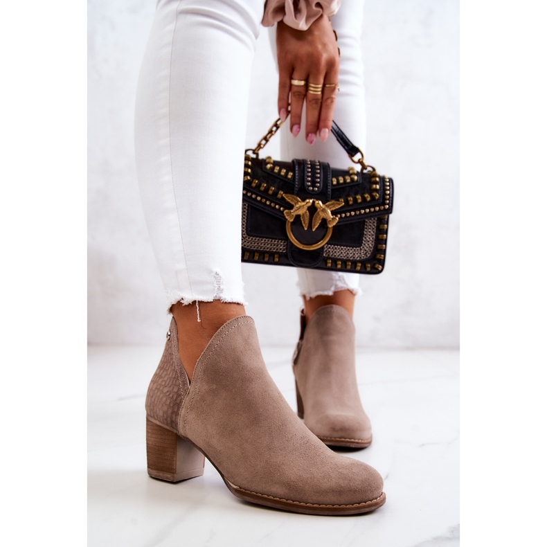 PL3 Damen Lederstiefel mit Absatz Grau Larsa 2