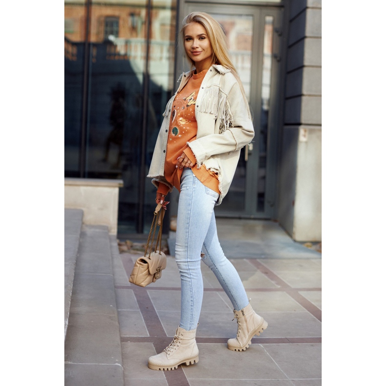 S.Barski Trapper-Stiefel aus Wildleder mit hellgrauen Layden-Nähten beige 1