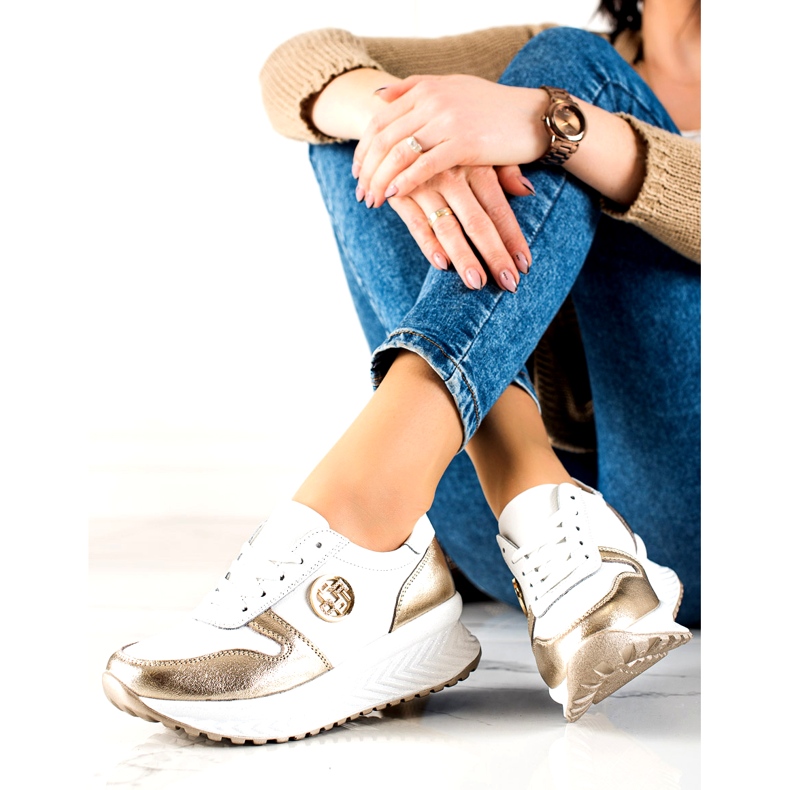 Damen Sportschuhe gebunden Filippo DP3547 / 22 WH GO Weiß golden 3