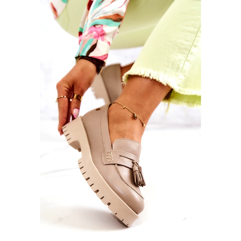 Damen Lederschuhe Fransen Maciejka 05497-04 Beige 4