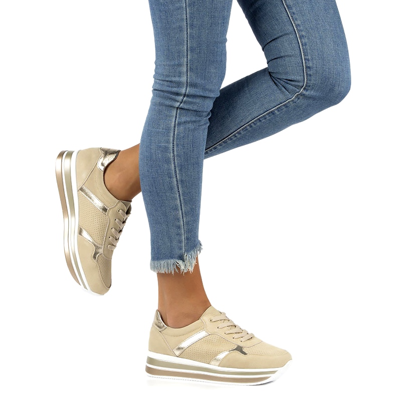 Leder Wildleder Turnschuhe Filippo DP2004 / 21 BE beige golden 4