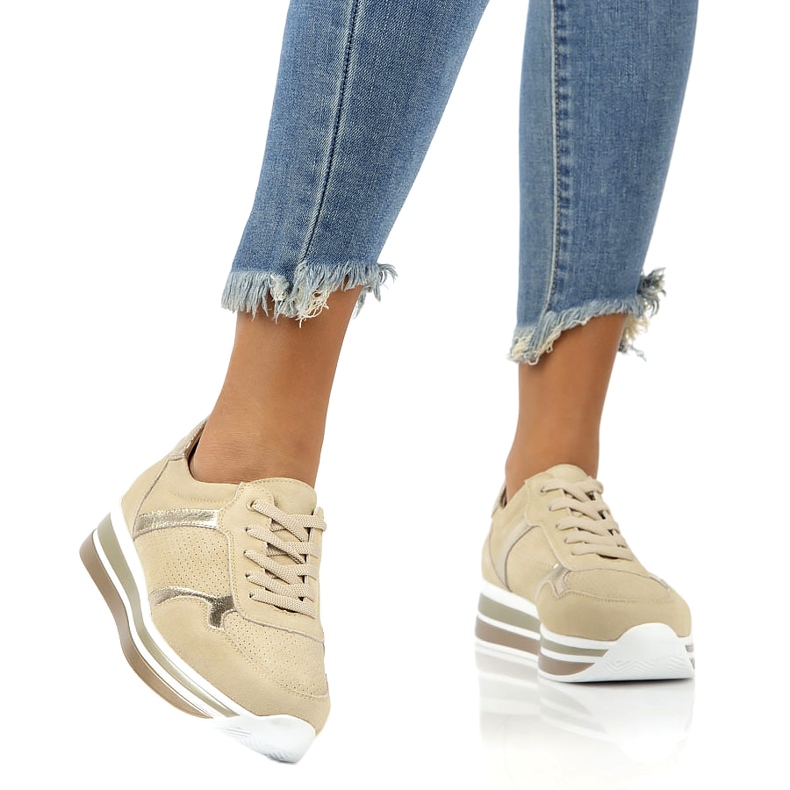 Leder Wildleder Turnschuhe Filippo DP2004 / 21 BE beige golden 3