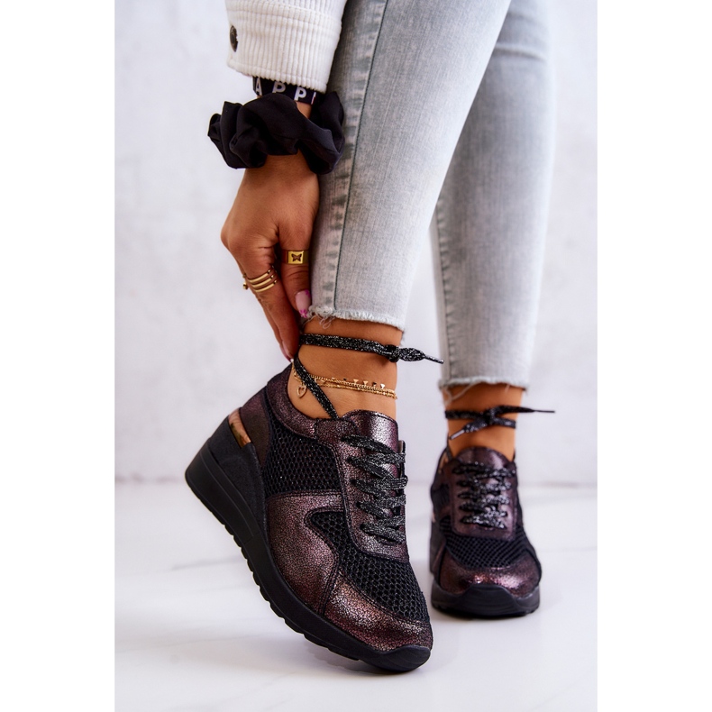 Sneakers aus Leder mit Keilabsatz und Mesh S.Barski Black schwarz 1