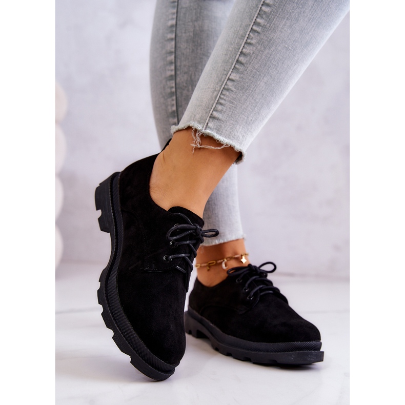 S.Barski Damen Oxfords Wildleder Klassische Schuhe Schwarz Colton 2