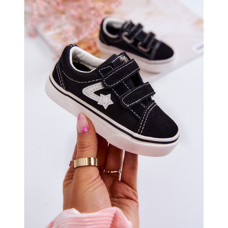 FR1 Klassische schwarze Phiris-Sneakers mit Klettverschluss für Kinder 1