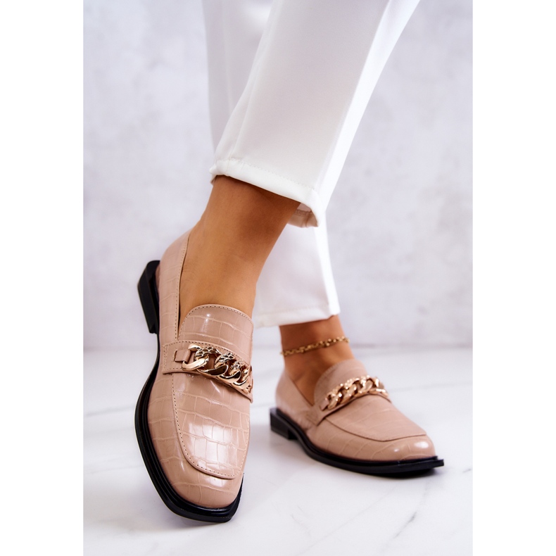 Vinceza Leder-Loafer Loafer mit beiger Killen-Kette golden 2