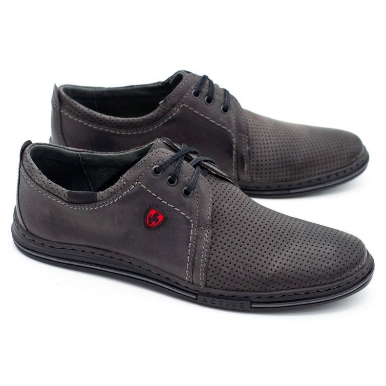 Polbut Herren Lederschuhe 343p perforiertes Grau 2