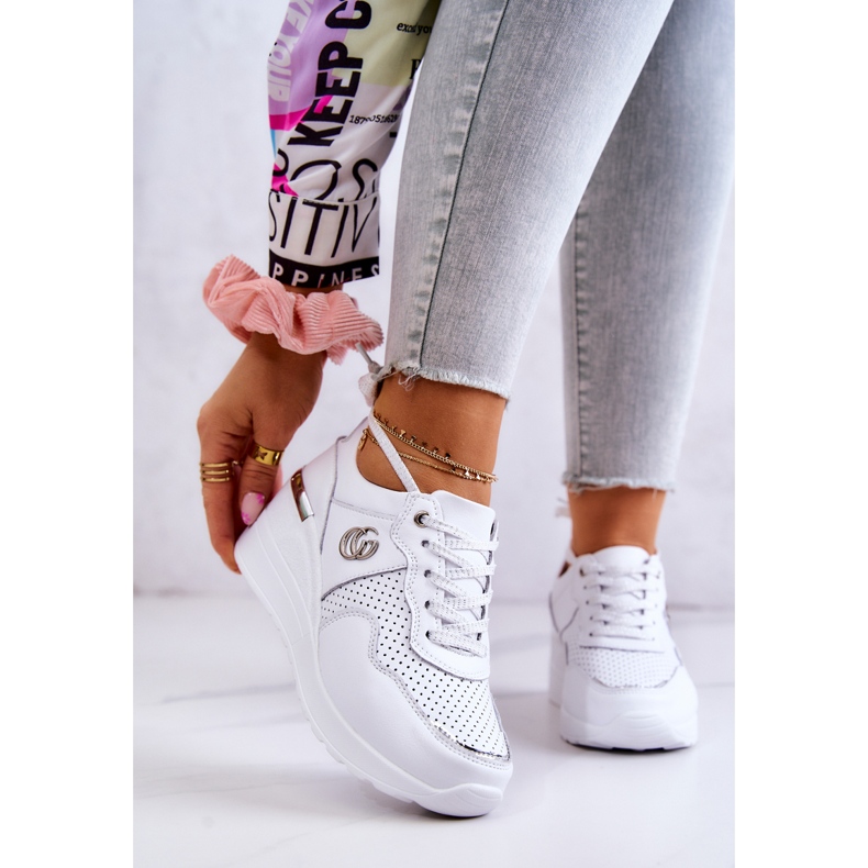 S.Barski Damen Sport Lederschuhe Turnschuhe Weiß Loissa 1