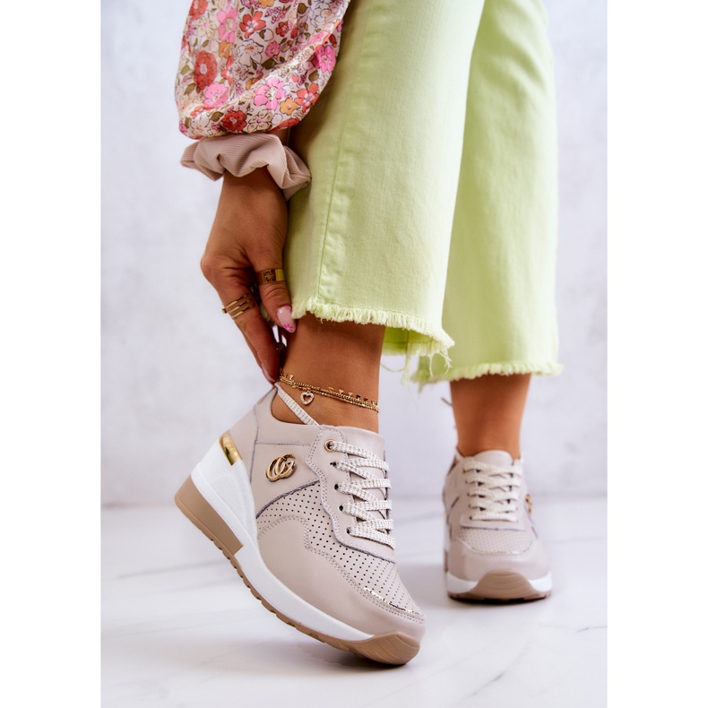 S.Barski Damen Leder Sportschuhe Sneakers Beige Loissa 1