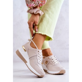 S.Barski Damen Leder Sportschuhe Sneakers Beige Loissa 2