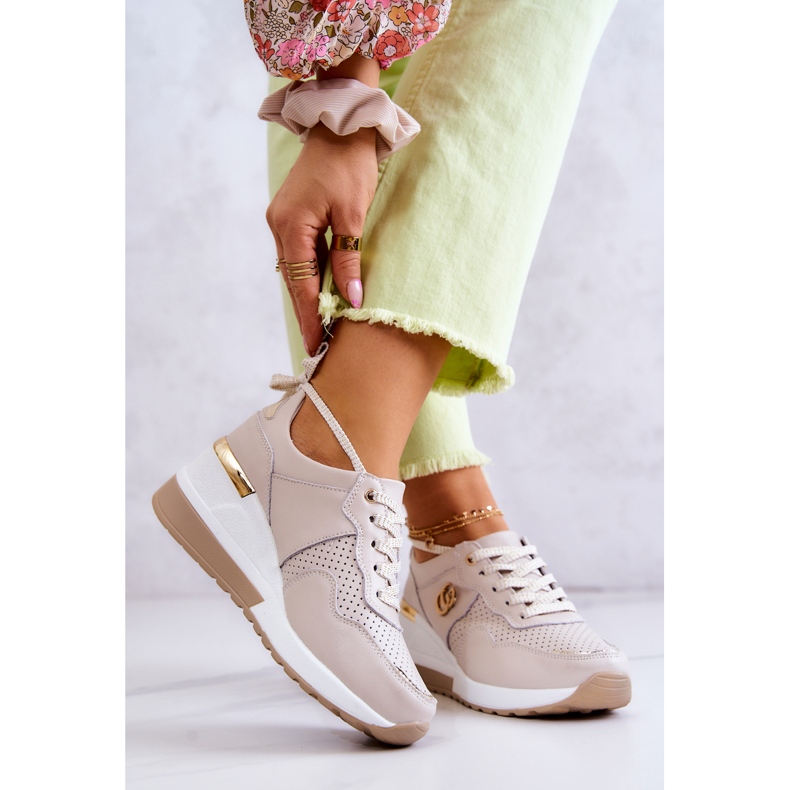 S.Barski Damen Leder Sportschuhe Sneakers Beige Loissa 2