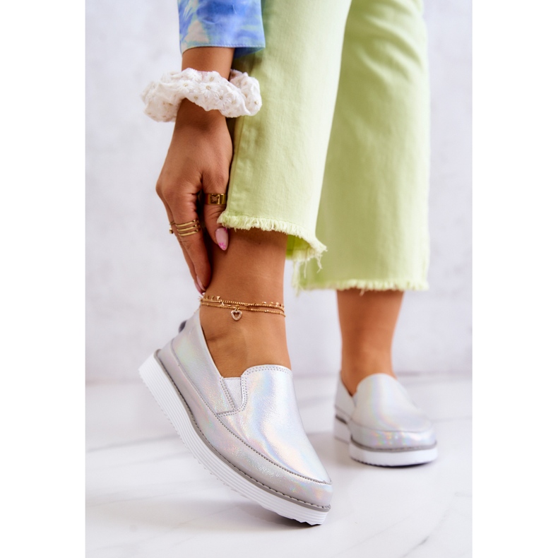 Damen-Sneaker aus Leder Slip-On S.Barski Holographic Silver silber- 1