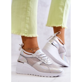 S.Barski Keil Turnschuhe aus Leder mit Mesh Silber 2