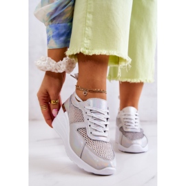 S.Barski Keil Turnschuhe aus Leder mit Mesh Silber 1