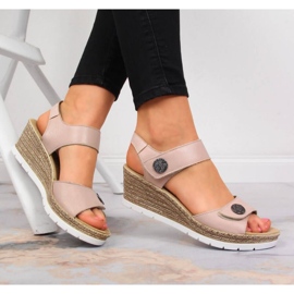 Ledersandalen auf Keilabsatz Rieker W 619B9-31 rosa 2