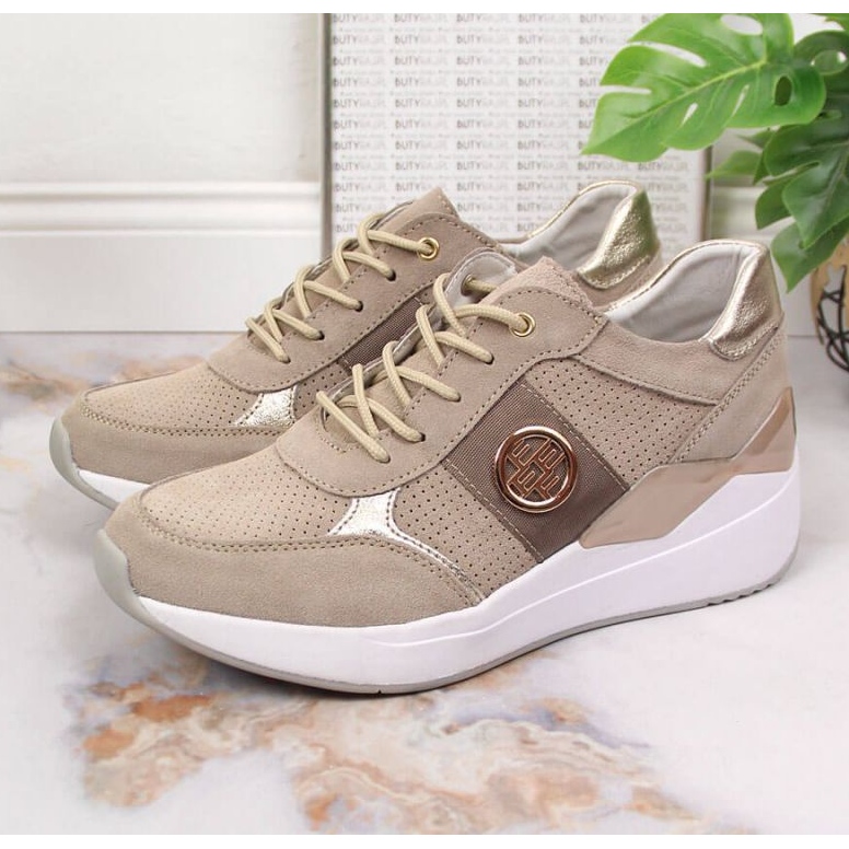 Lederturnschuhe auf einem Keil Filippo W PAW331A beige 2