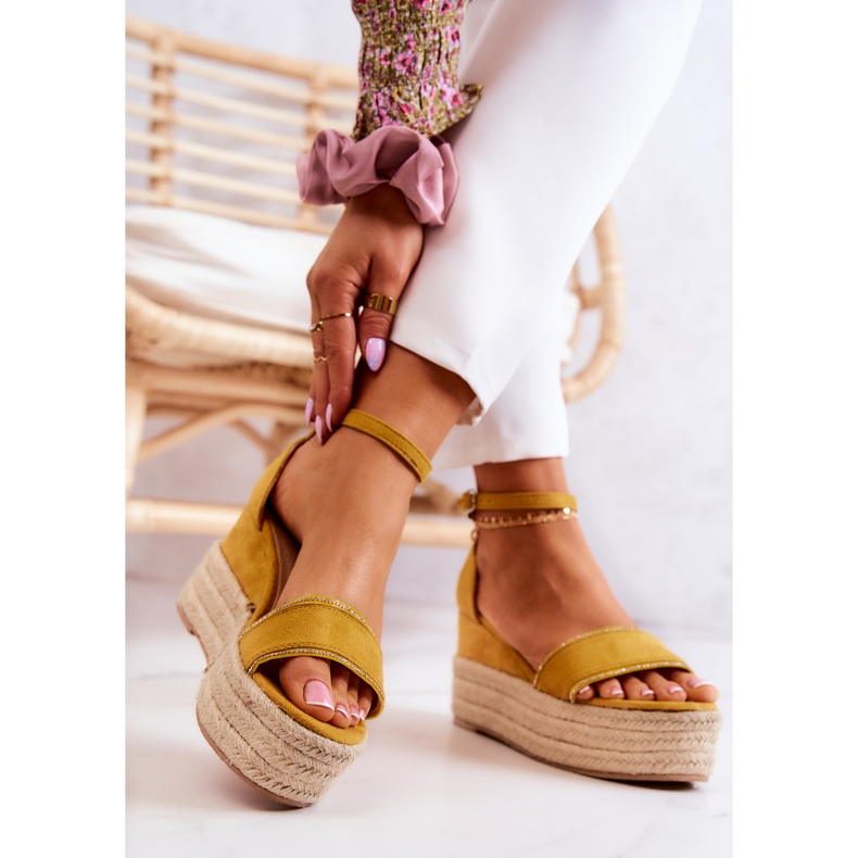 FW1 Damensandalen auf Keilabsatz mit Zirkonia Gelb Linette 2
