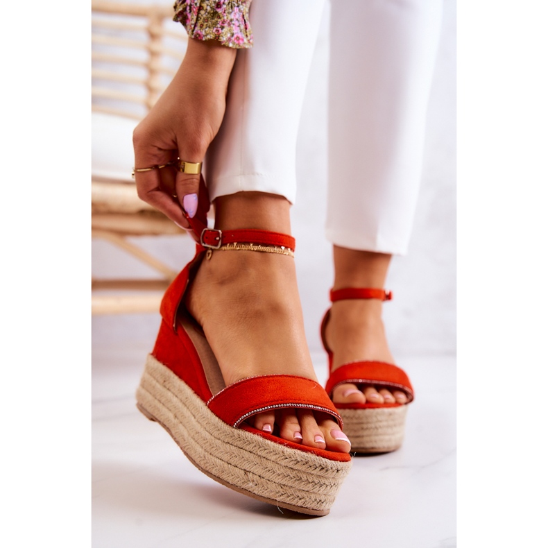 FW1 Damensandalen mit Keilabsatz und Zirkonia-Orange Linette 1